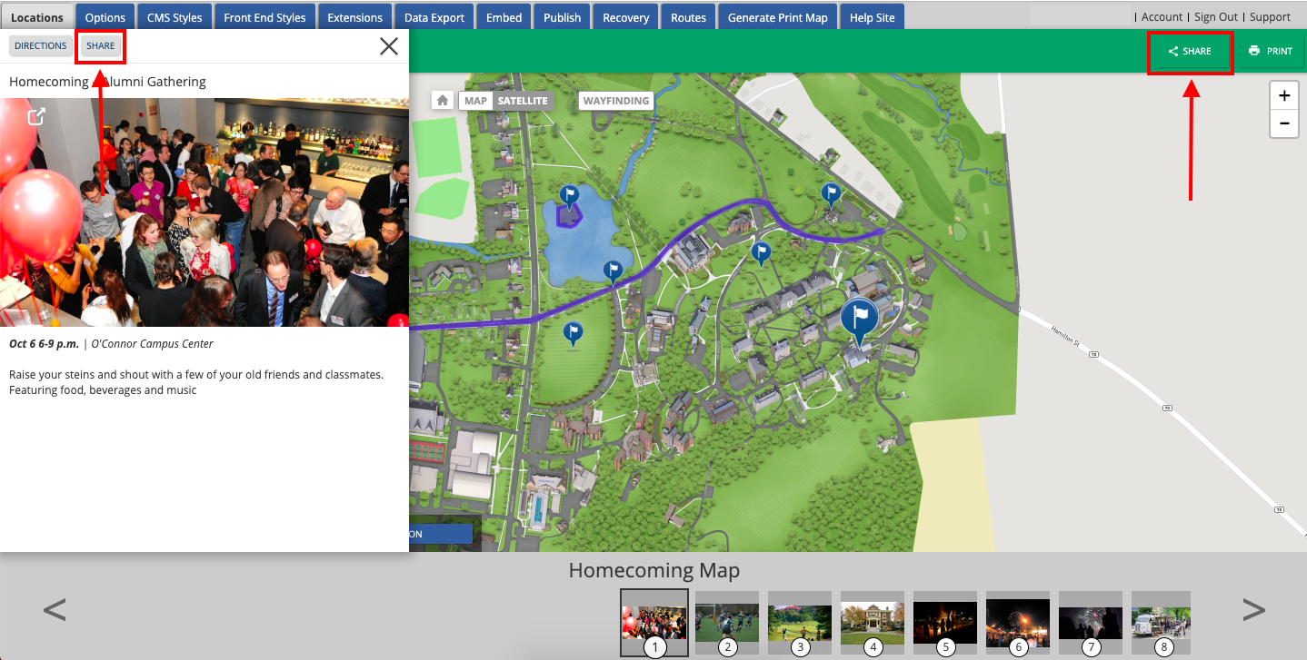 A screenshot showing the two buttons used to share a private tour.