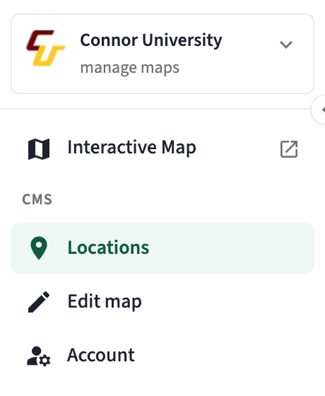 Location Manager sidebar with Interactive Map, Locations, Edit map, and Account links.