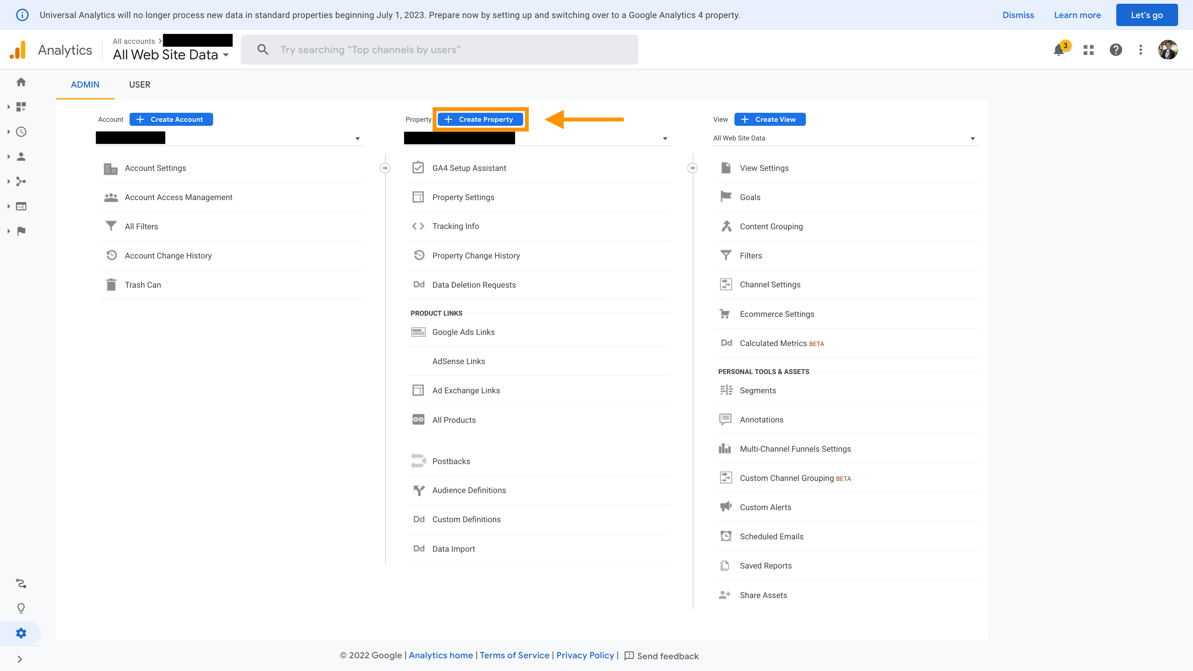 create google analytics 4 property